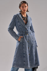 KAYA FUR TRIM DENIM TRENCH