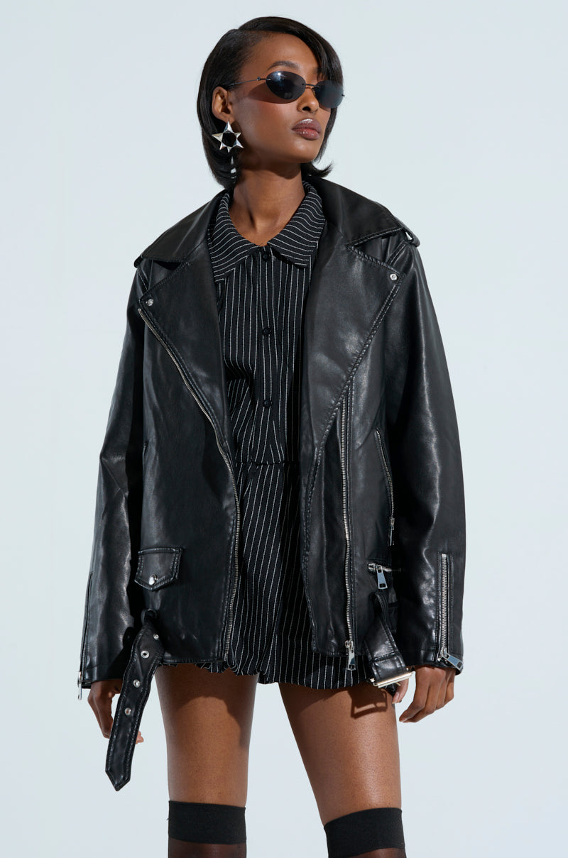 ON THE GO FUR TRIM MOTO IN BLACK