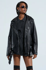 ON THE GO FUR TRIM MOTO IN BLACK