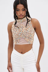ISLAND VIBES MOCK NECK TEXTURED SLEEVELESS TOP
