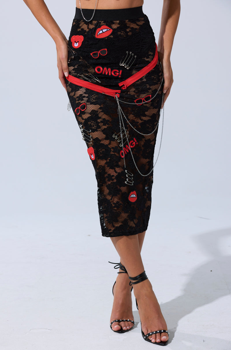 OMG LACE MAXI SKIRT WITH EMBELLISHMENTS