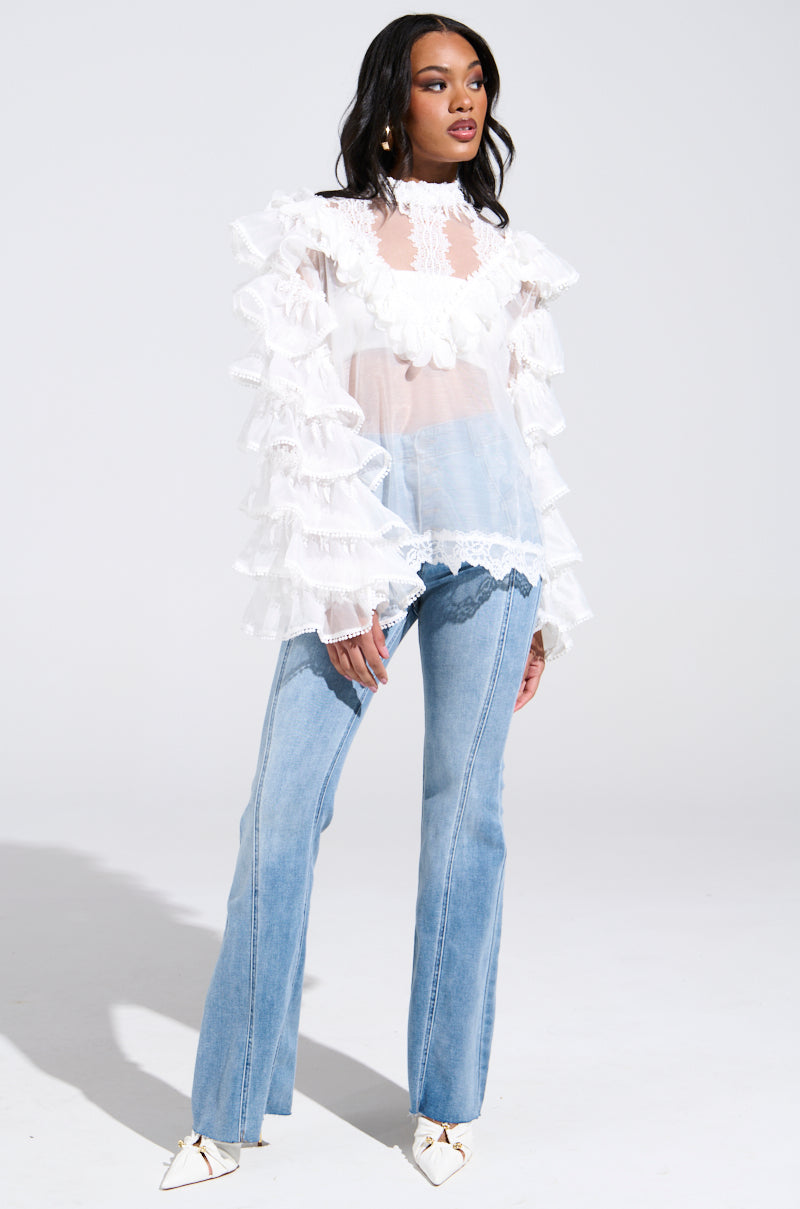 MELODY SHEER LACE LONG SLEEVE BLOUSE