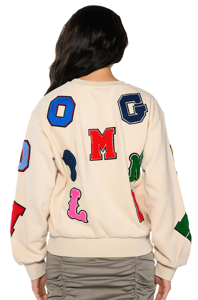 ABCDEFU PATCHWORK CREW NECK PULL OVER