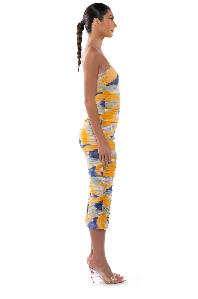 ABOUT TIME RUCHED MIDI DRESS