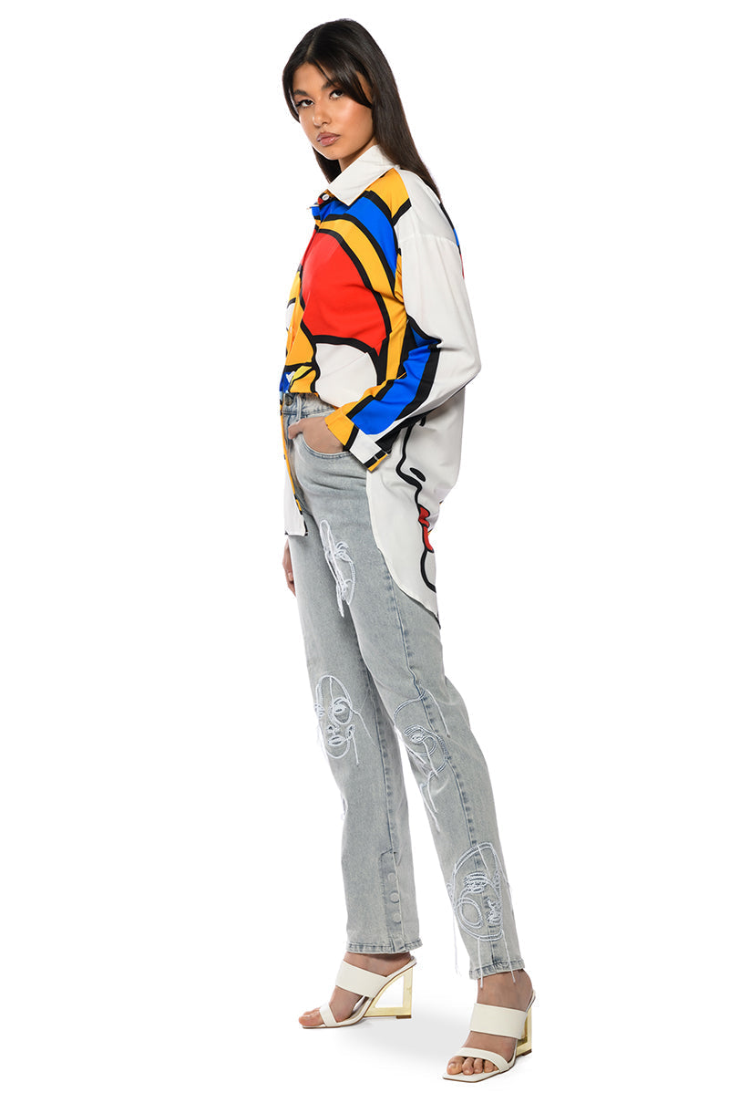 ABSTRACT ART MINI BUTTON UP DRESS