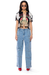 AC DC CROPPED FRINGE TSHIRT