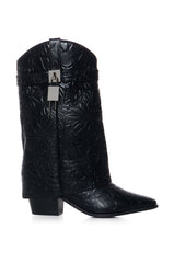 AZALEA WANG ARMORY EMBOSSED FAUX LEATHER BLACK COWBOY BOOTIE