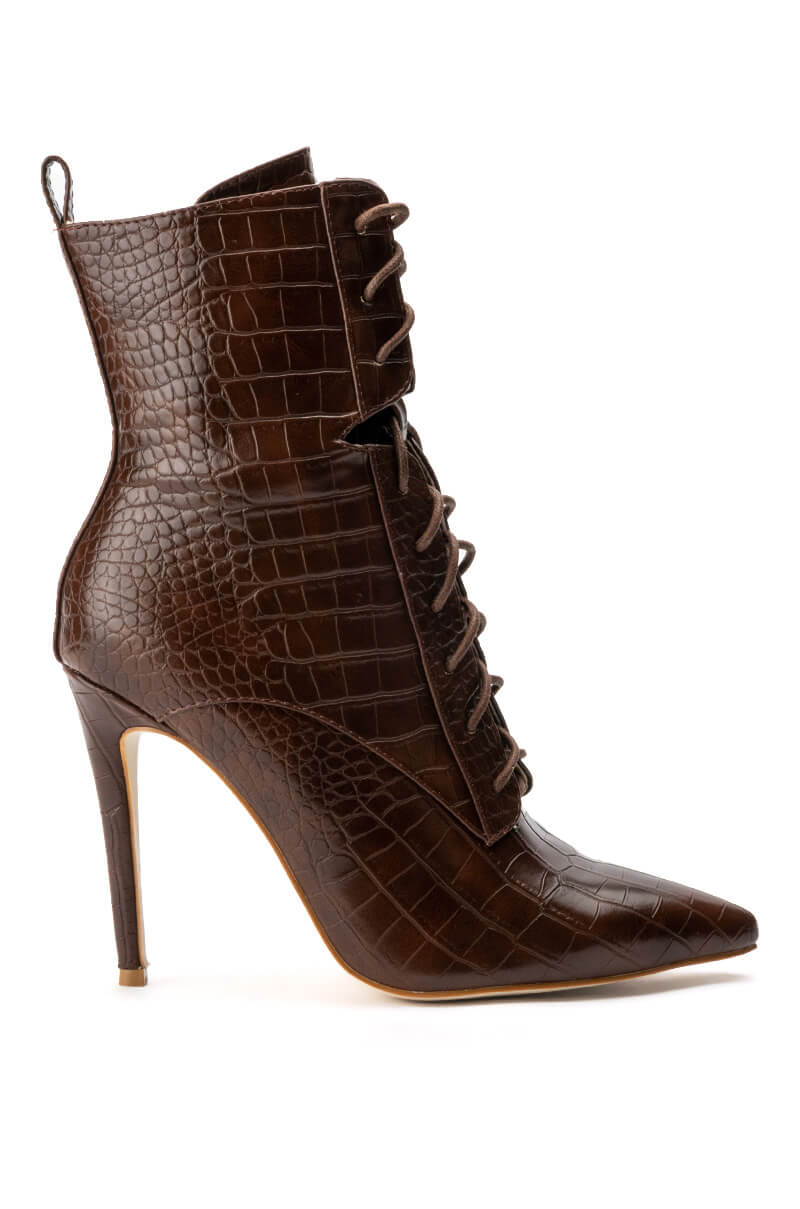 AZALEA WANG ASTORIA LACE UP STILETTO BOOTIE IN BLACKPATENT