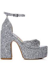 AZALEA WANG BALI GLITTER CHUNKY SANDAL IN SILVER
