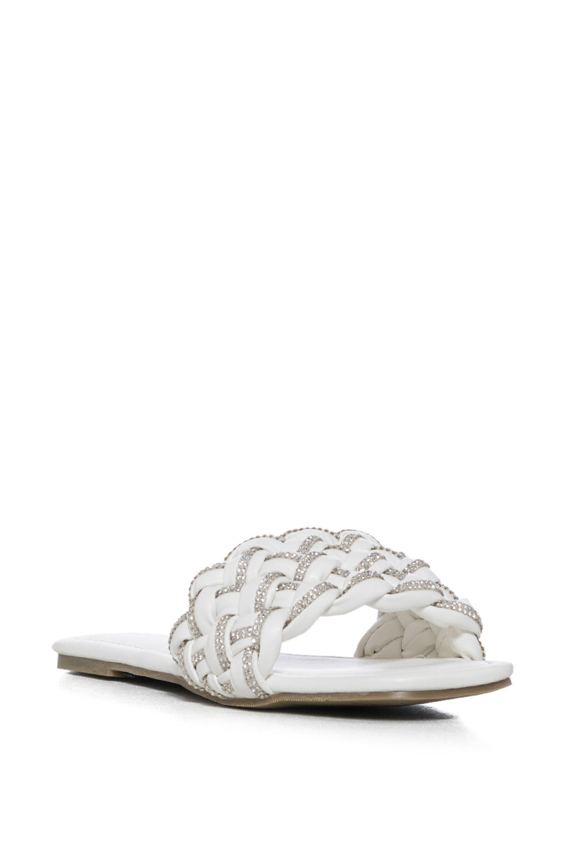 AZALEA WANG BARON EMBELLISHED FLAT SANDAL IN WHITE