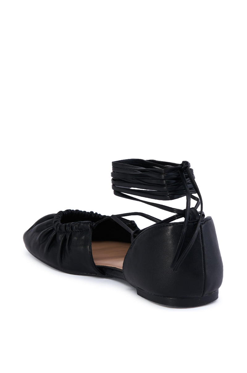 AZALEA WANG BEAUTIMOUS BLACK LACE UP BALLET FLAT