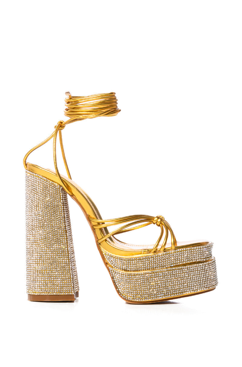 AZALEA WANG BREETA EMBELLISHED PLATFORM SANDAL IN GOLD