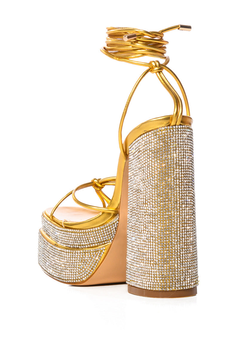 AZALEA WANG BREETA EMBELLISHED PLATFORM SANDAL IN GOLD