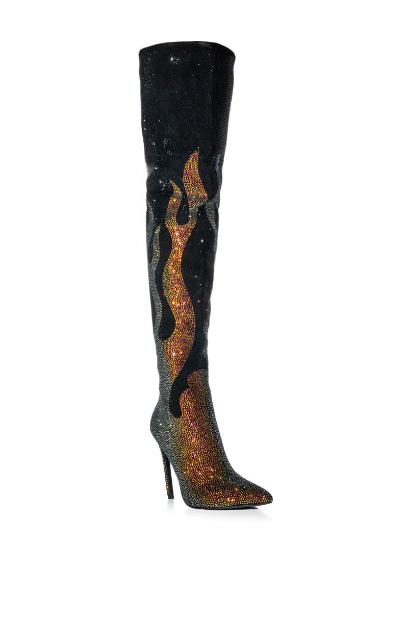 AZALEA WANG LAUNCH BLINGED FIRE STILETTO BOOT IN BLACK
