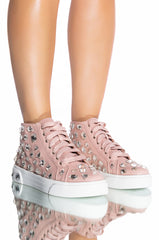 AZALEA WANG CALIANNA FLAT RHINESTONE SNEAKER IN BLUSH