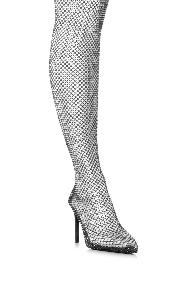 AZALEA WANG CANDIED EMBELLISHED MESH BOOT IN BLACK