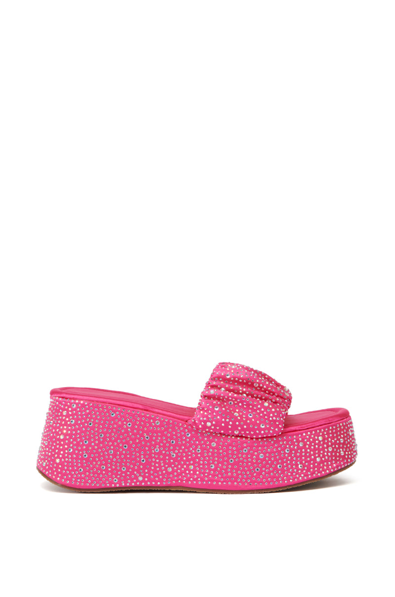 AZALEA WANG CAPELLINI PINK RHINESTONE FLATFORM SCRUNCHIE SANDAL