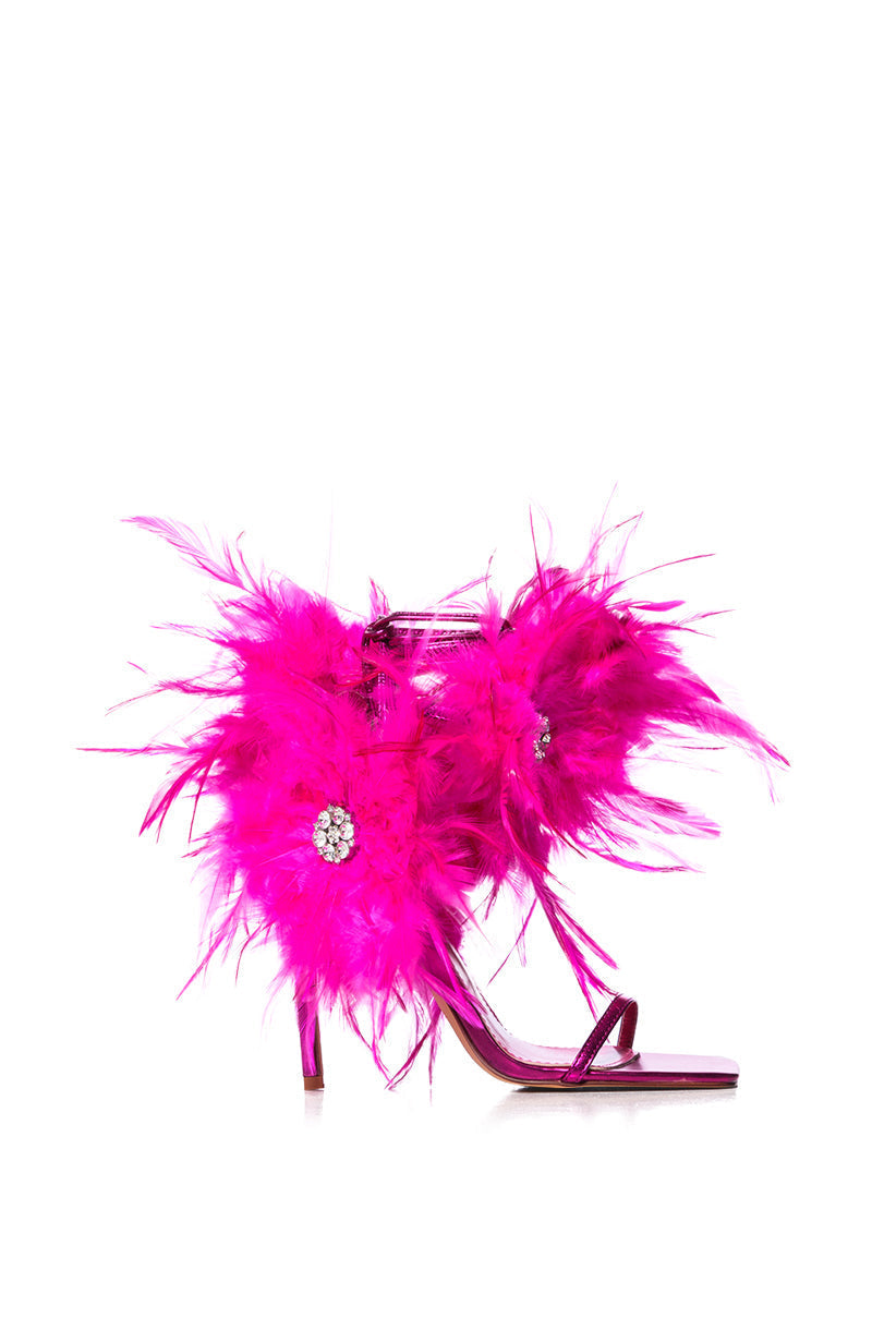 AZALEA WANG CARLA FEATHER TIE UP SANDAL IN FUCHSIA