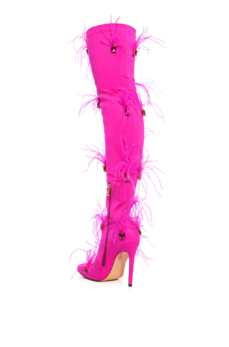 AZALEA WANG CAROLYN FEATHER EMBELLISHED PINK BOOT
