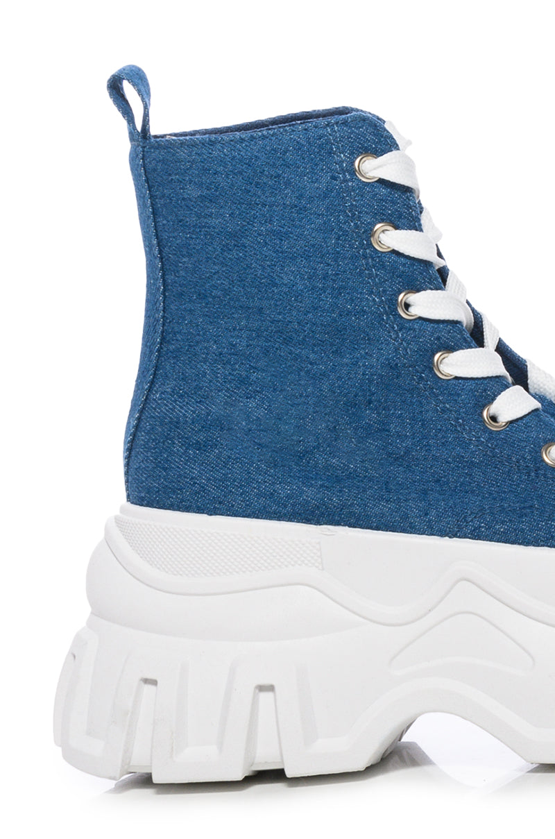 AZALEA WANG CHANEY HIGH TOP SNEAKER IN DENIM