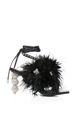AZALEA WANG CLOVE BUTTERFLY EMBELLISHED FEATHER SANDAL IN BLACK