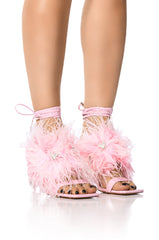 AZALEA WANG CLOVE BUTTERFLY EMBELLISHED FEATHER SANDAL IN PINK