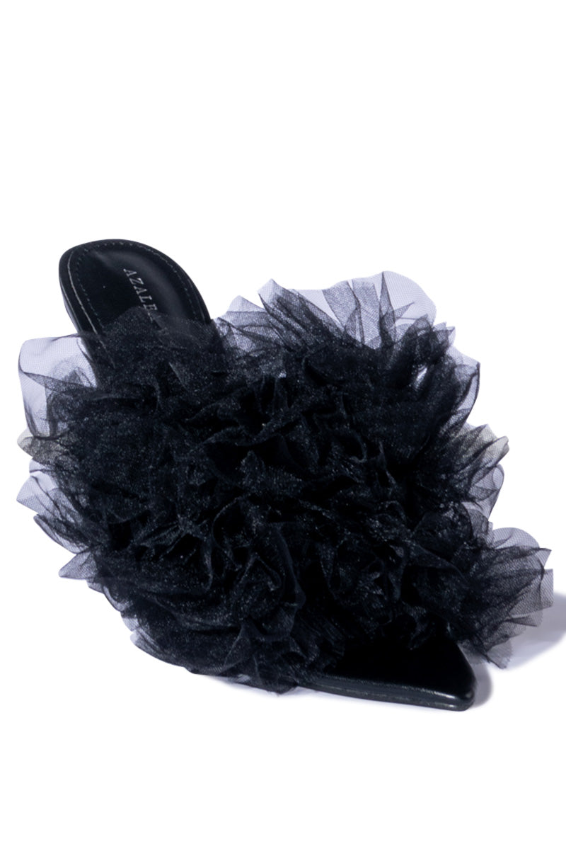 AZALEA WANG STILETTO TULLE SANDAL IN BLACK