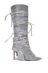 AZALEA WANG CORDIAL SILVER RHINESTONE BOOT