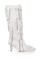 AZALEA WANG DAKOTANNA WHITE FURRY DIAMOND DRIP BOOT