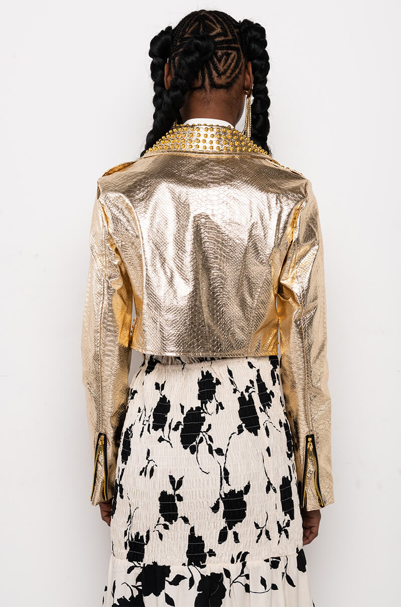 AZALEA WANG GOLD FINGER STUDDED MOTO JACKET