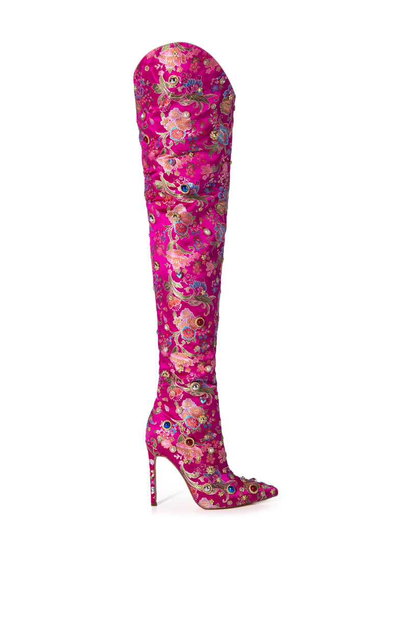 AZALEA WANG CORINNE EMBELLISHED ABOVE THE KNEE BOOT IN PINK