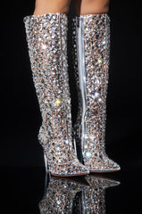 AZALEA WANG HONEY EMBELLISHED PVC CHUNKY BOOT IN SILVER