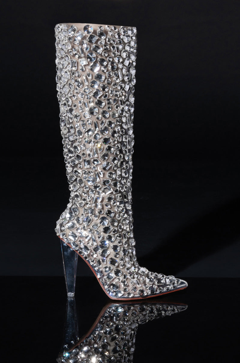 AZALEA WANG HONEY EMBELLISHED PVC CHUNKY BOOT IN SILVER
