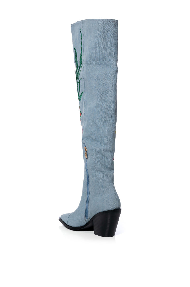 AZALEA WANG IZARA OVER THE KNEE BOOT IN DENIM