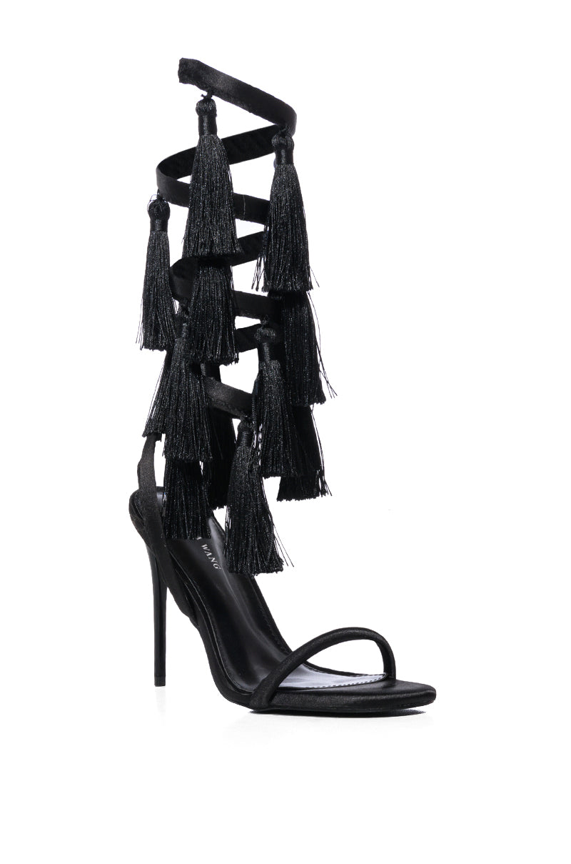 AZALEA WANG JAXON BLACK FRINGE SANDAL