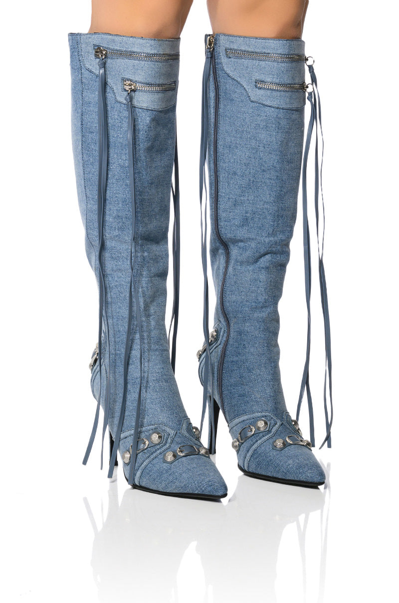 AZALEA WANG MAEVE DENIM STILETTO BOOT