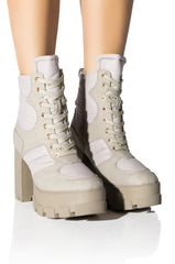 AZALEA WANG MARSALA LACE UP CHUNKY BOOTIE IN SAGE