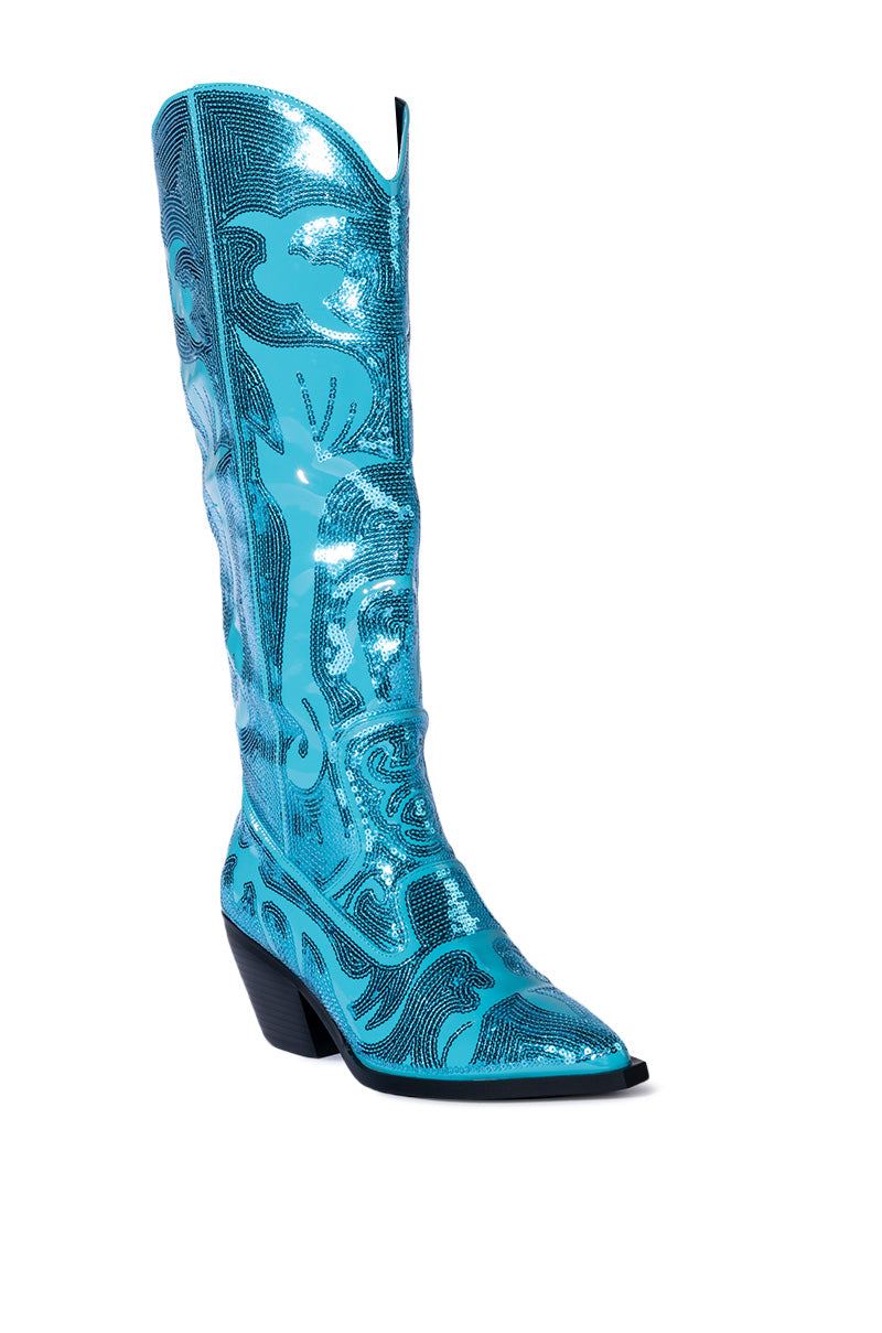 AZALEA WANG BRAELYN EMBELLISHED BOOT IN BLUE