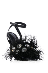 AZALEA WANG PAVO FEATHER EMBELLISHED SANDAL IN BLACK