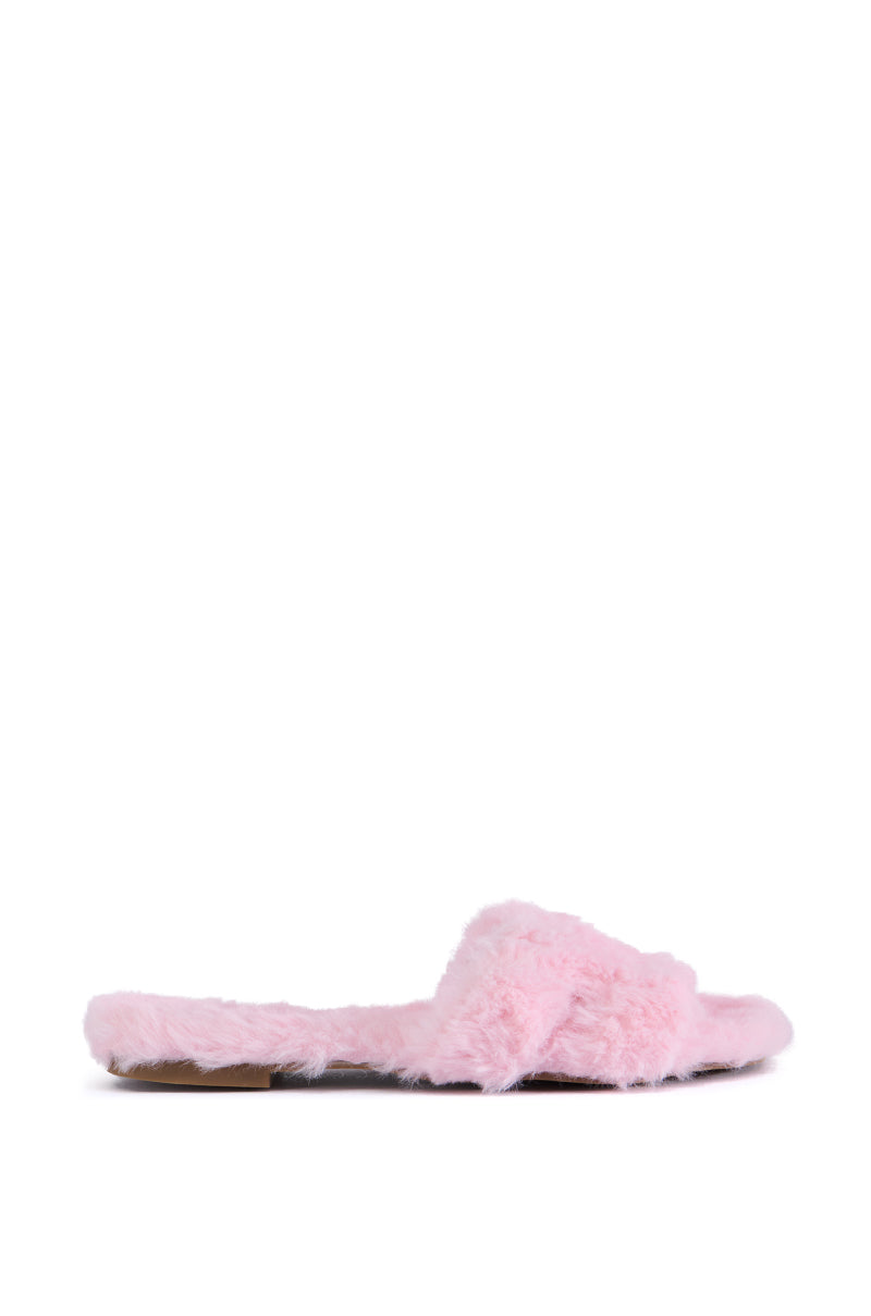 AZALEA WANG PEABODY PINK FUZZY SLIP ON SANDAL