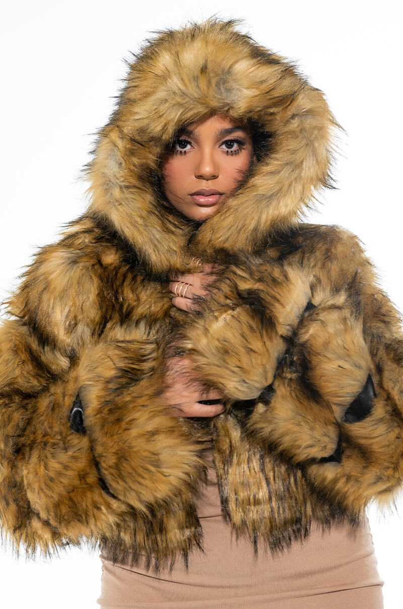 PLUS GRACELLE FAUX FUR CROPPED JACKET