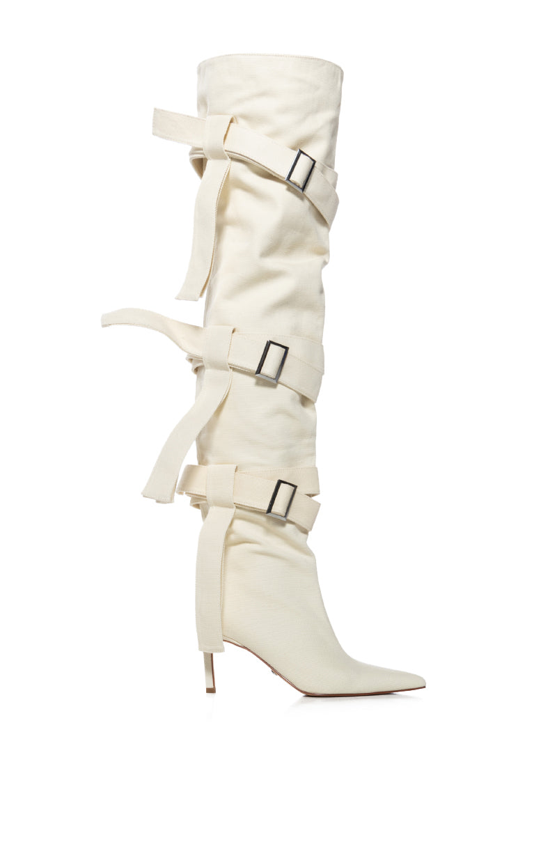 AZALEA WANG RICHMOND CREAM UTILITY STRAPPY BOOT