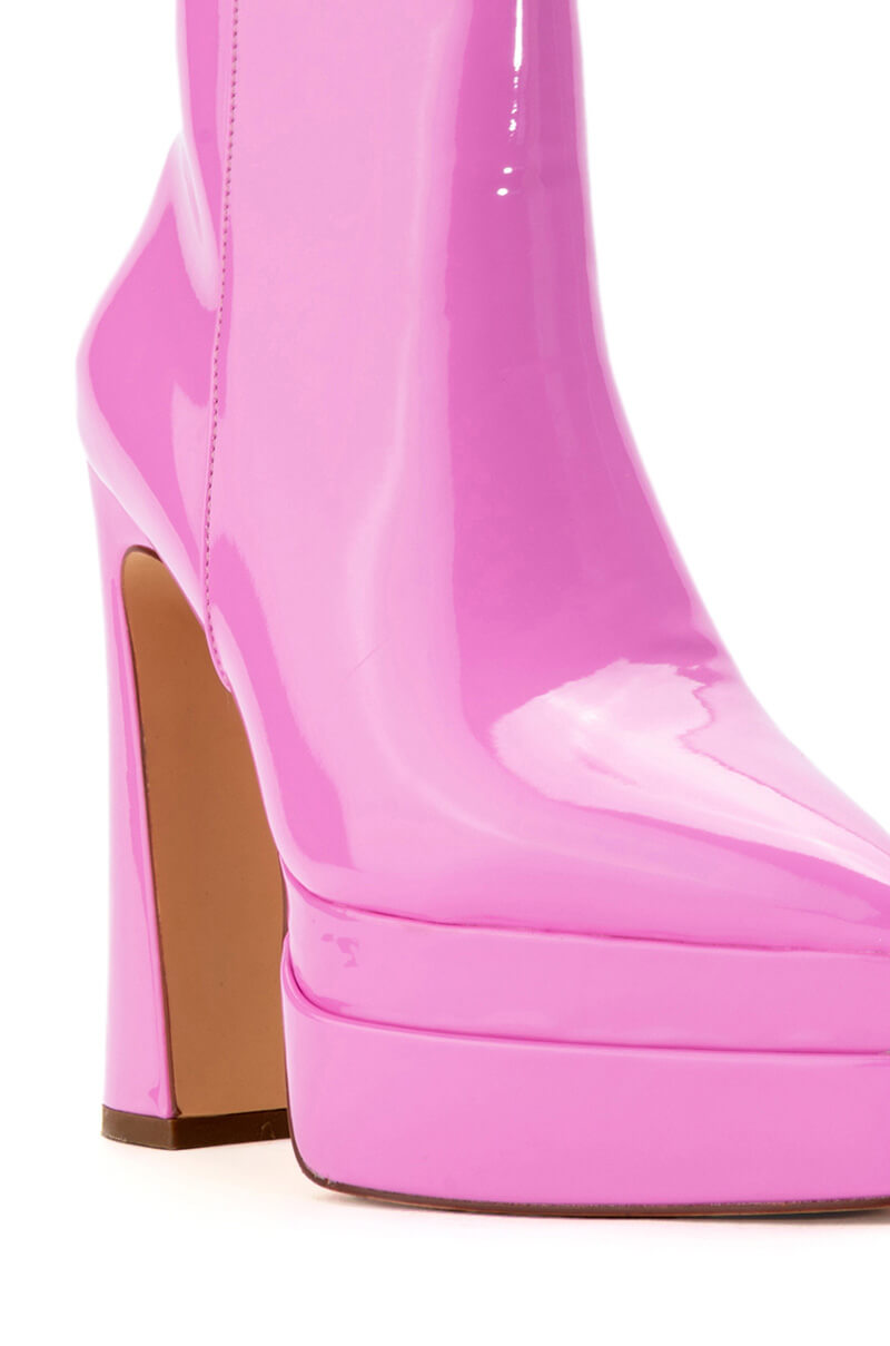 AZALEA WANG ROSETTE PINK PATENT CHUNKY BOOTIE