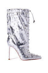 AZALEA WANG BIANKA EMBELLISHED METALLIC BOOTIE IN SILVER