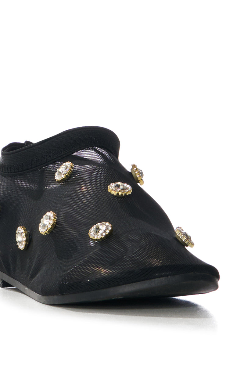 AZALEA WANG SIEGFRIED GEM EMBELLISHED MESH FLAT IN BLACK