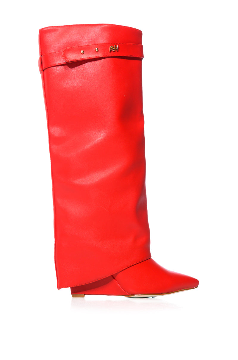 AZALEA WANG STUCK ON YOU WEDGE BOOT IN RED