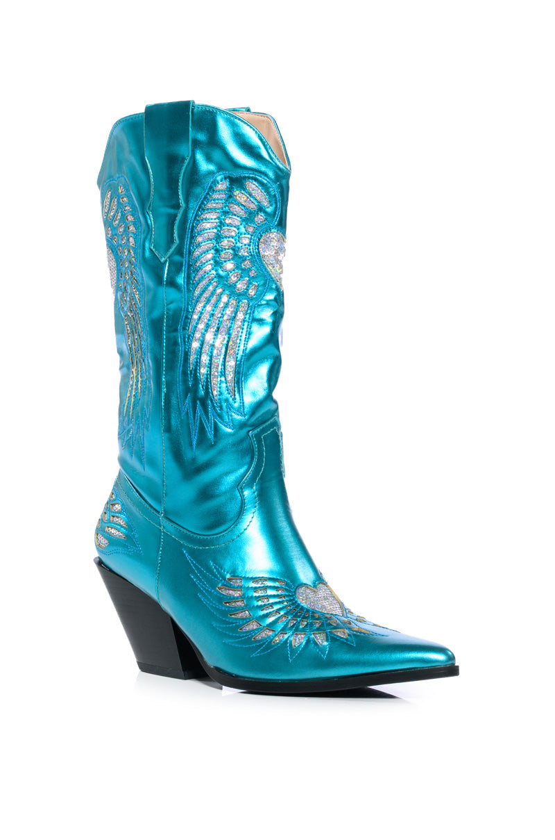 AZALEA WANG TEMPLE METALLIC BOOTIE IN BLUE