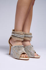 AZALEA WANG WAIKIKI GOLD SANDAL WITH RHINESTONE EMBELLISHMENTS