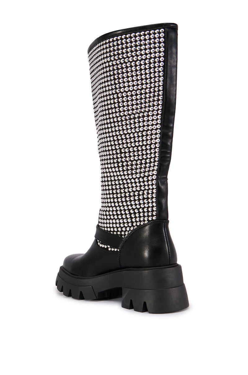 AZALEA WANG WIMBELDON STUD EMBELLISHED FLATFORM BOOT IN BLACK