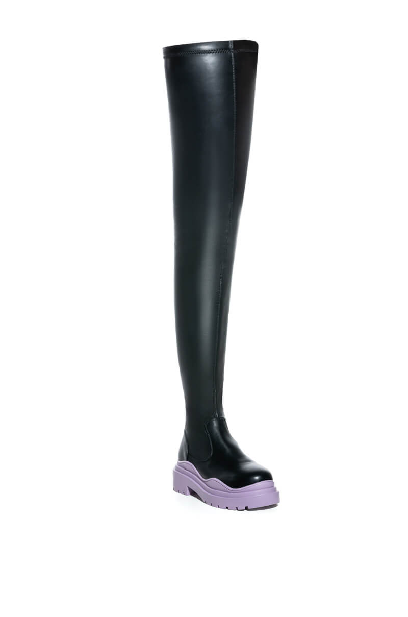 AZALEA WANG NAOMI THIGH HIGH STRETCH FLATFORM BOOT IN PERIWINKLE